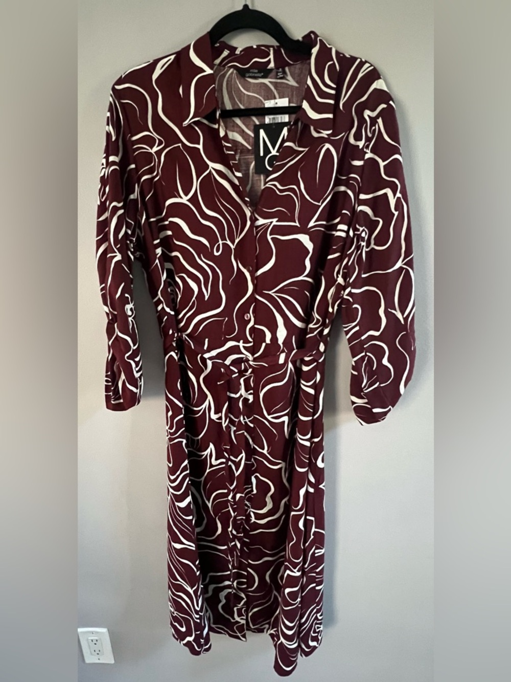 Mlle Gabrielle Burgundy and White Midi Dress